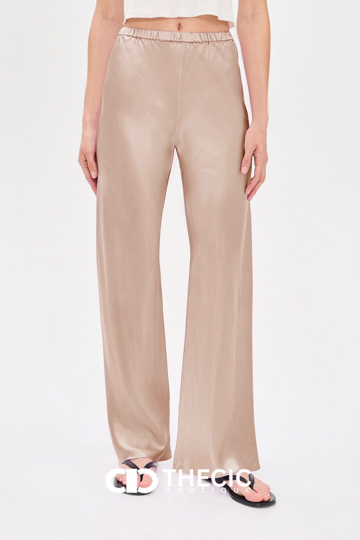 Satin Elastic Waist Wide-Leg Pants