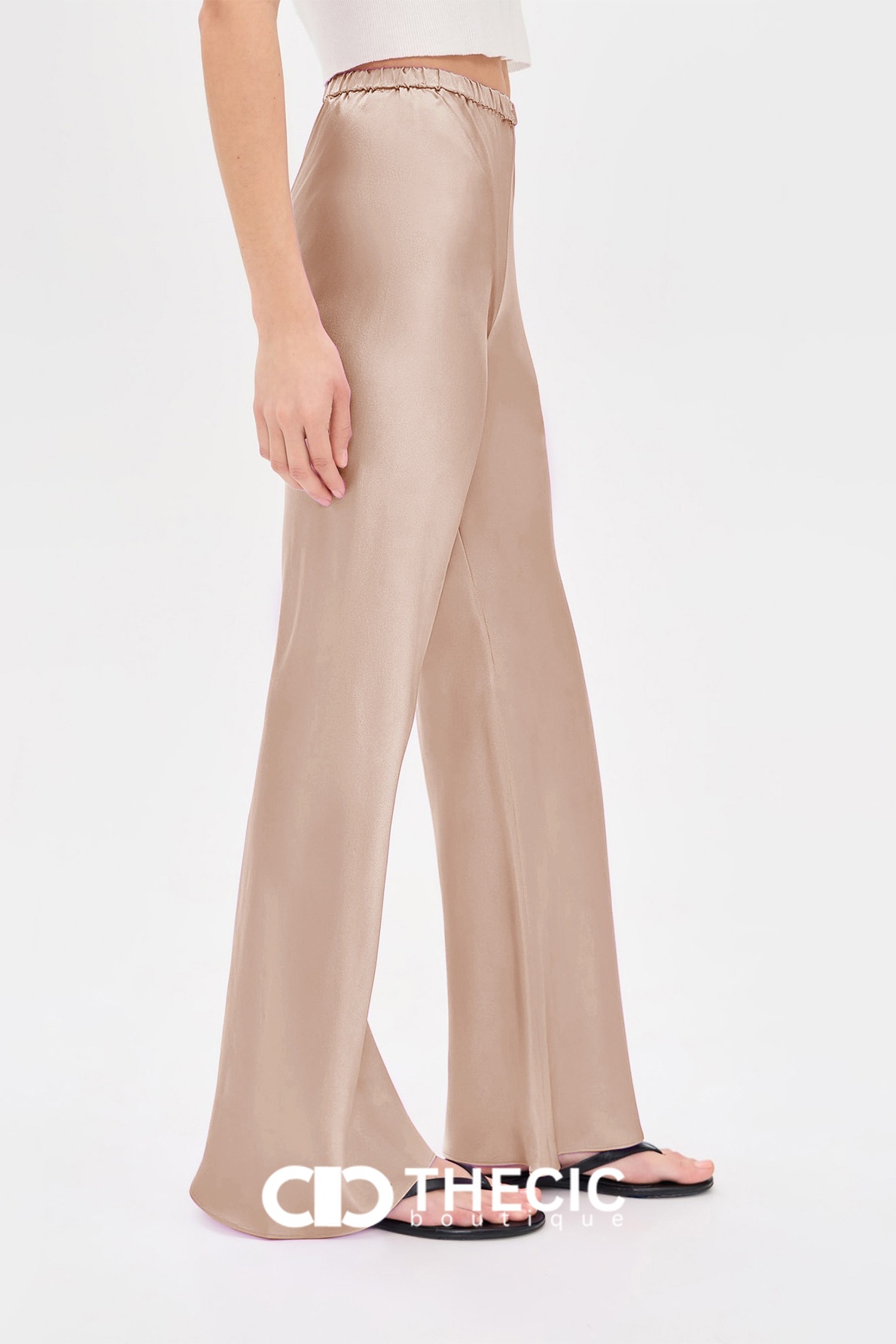 Satin Elastic Waist Wide-Leg Pants