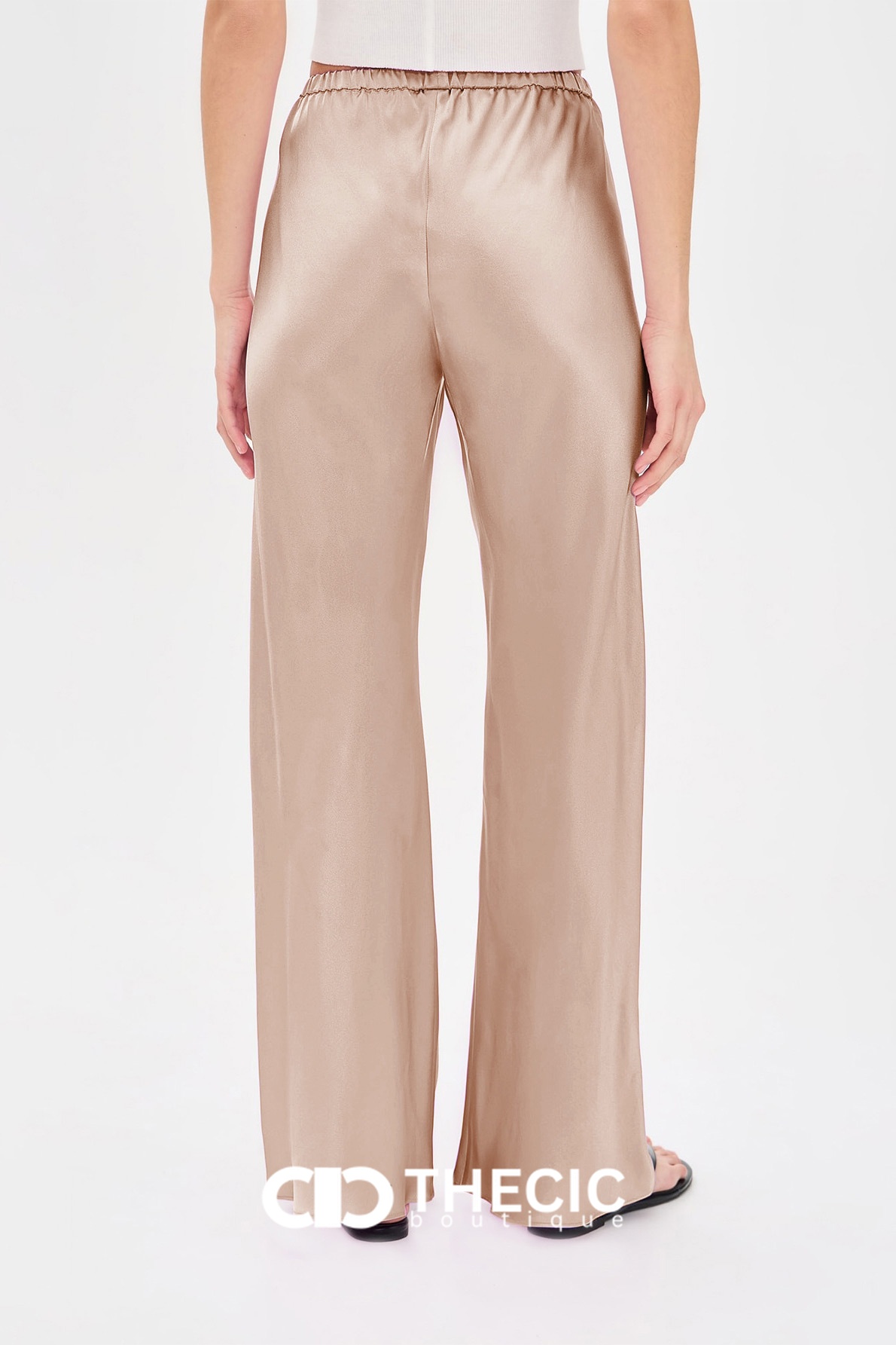 Satin Elastic Waist Wide-Leg Pants