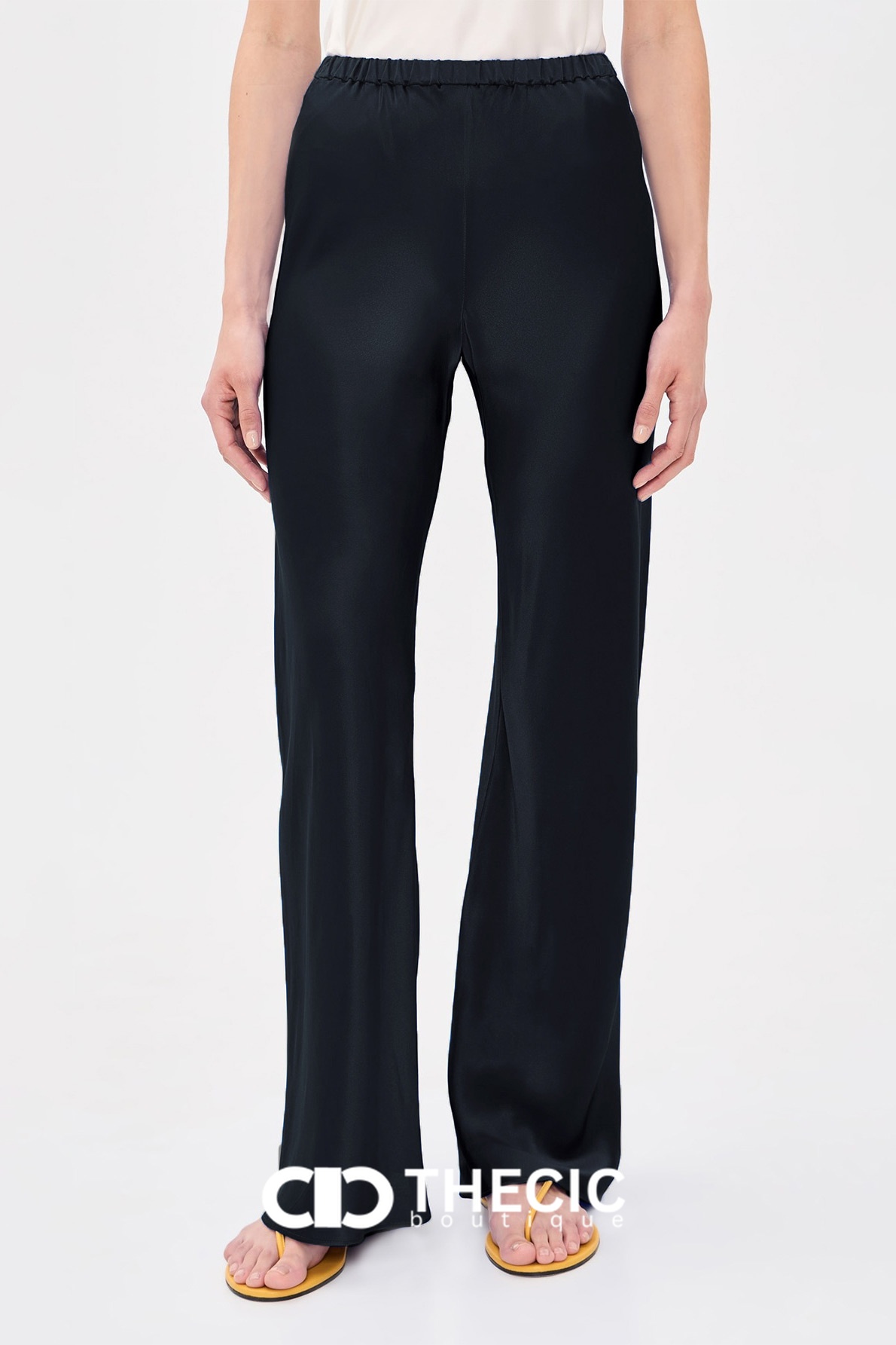Satin Elastic Waist Wide-Leg Pants