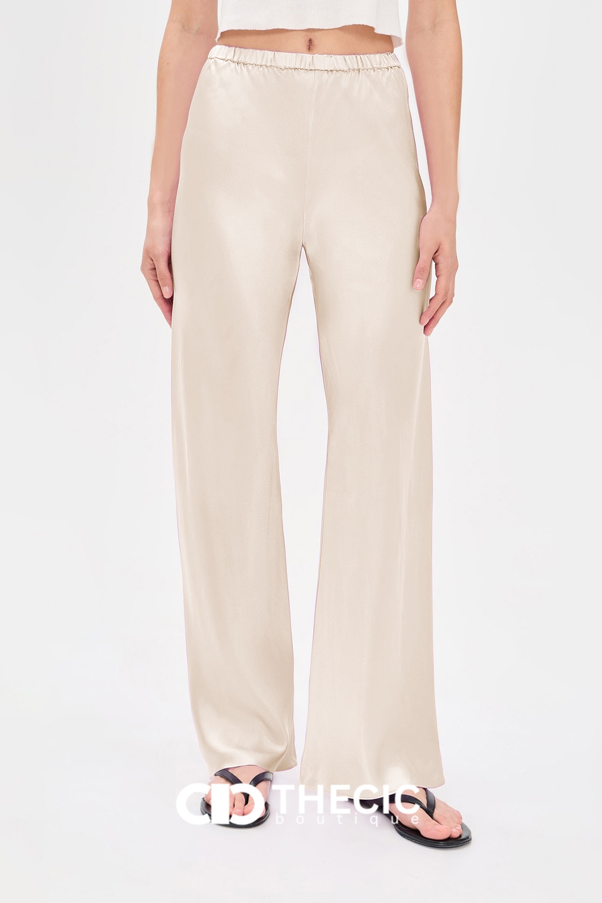 Satin Elastic Waist Wide-Leg Pants