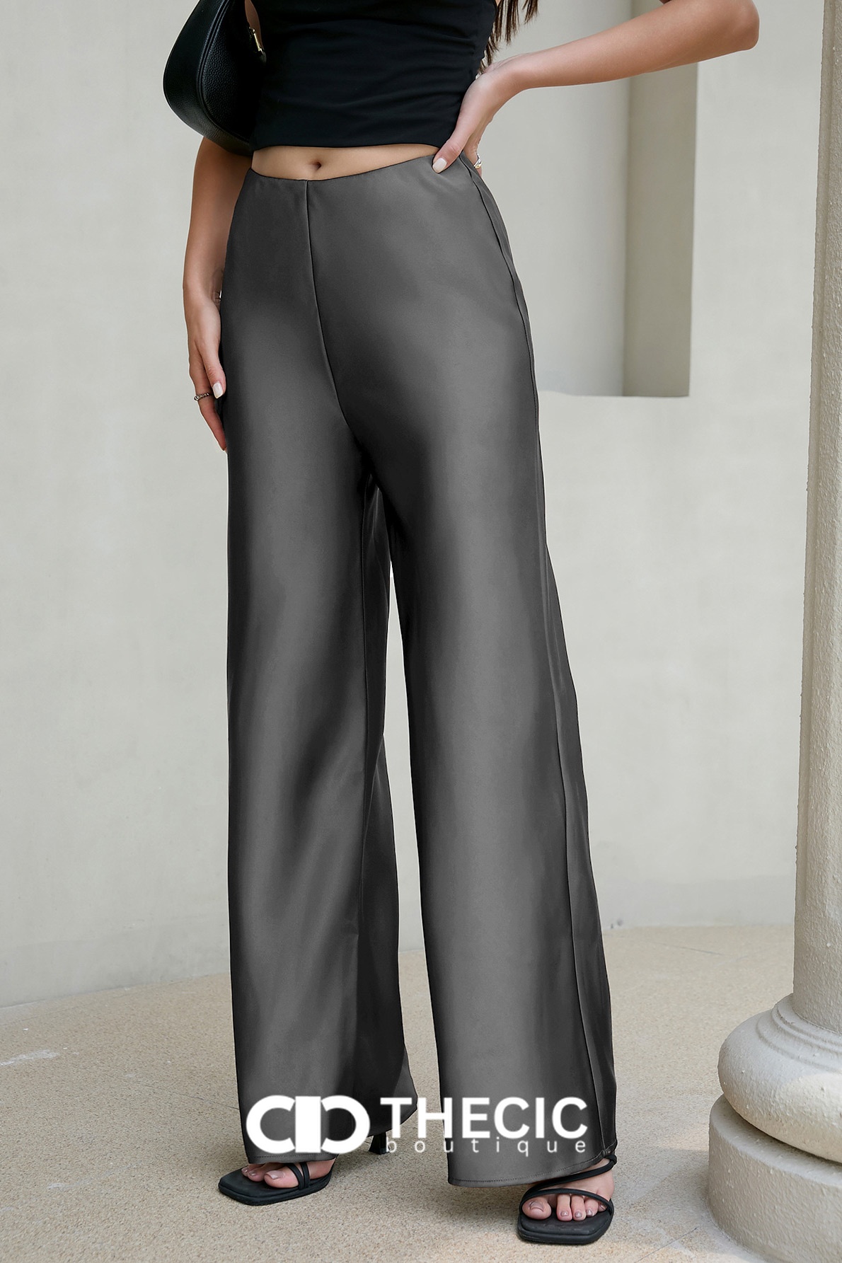 Satin High-Waisted Wide-Leg Pants