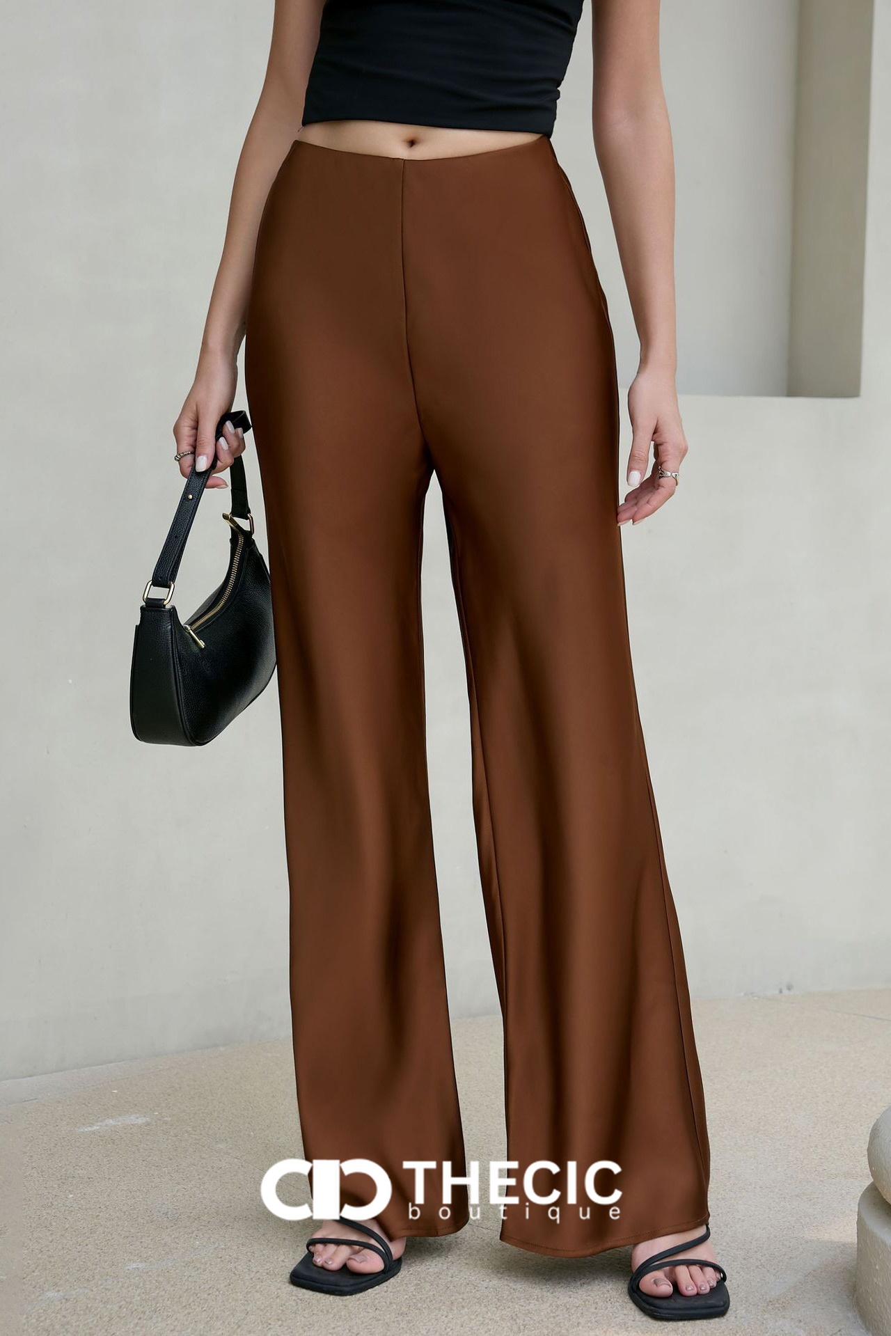 Satin High-Waisted Wide-Leg Pants