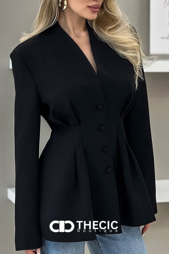 Shawl Collar Cinched Waist Peplum Blazer