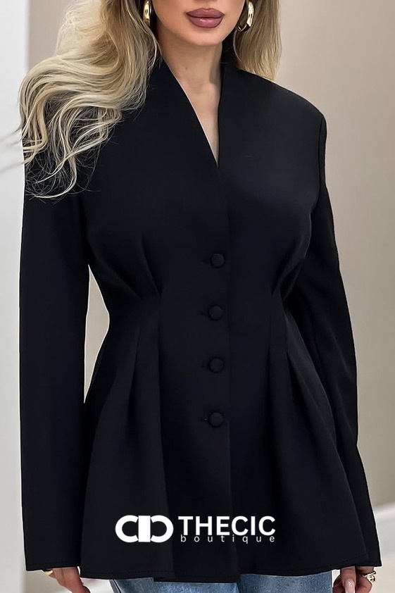 Shawl Collar Cinched Waist Peplum Blazer