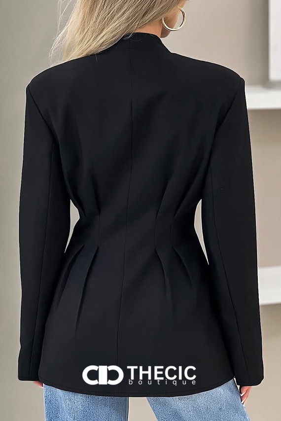 Shawl Collar Cinched Waist Peplum Blazer
