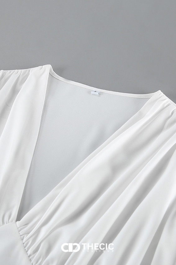 Silky Draped V-Neck Wrap Blouse with Tie Sleeves