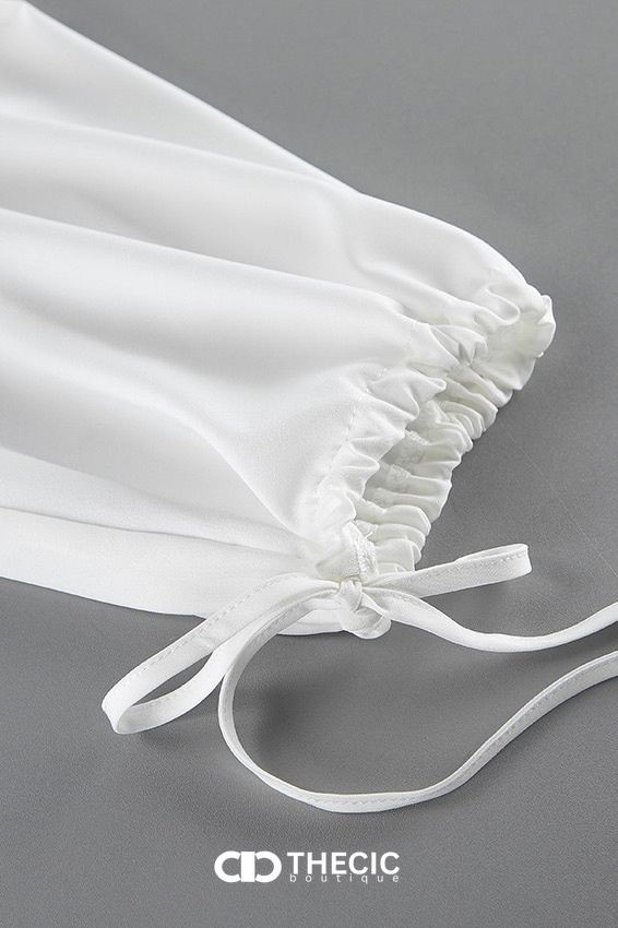 Silky Draped V-Neck Wrap Blouse with Tie Sleeves