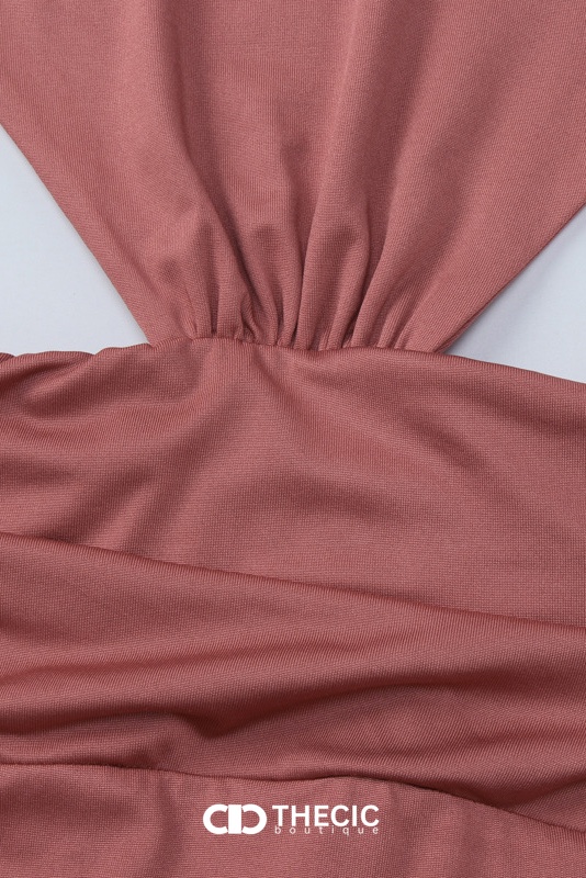 Sleeveless High-Neck Cut-Out Ruched Open-Back Maxi Dress