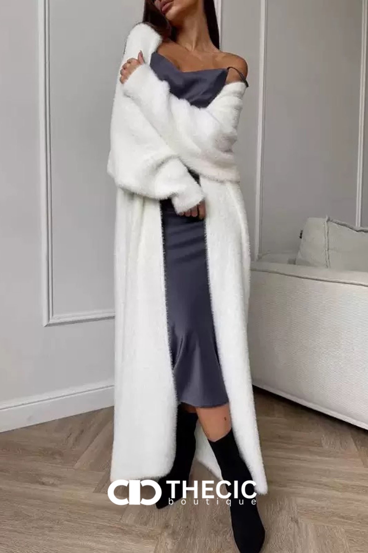 Soft Fuzzy Knit Longline Open Cardigan
