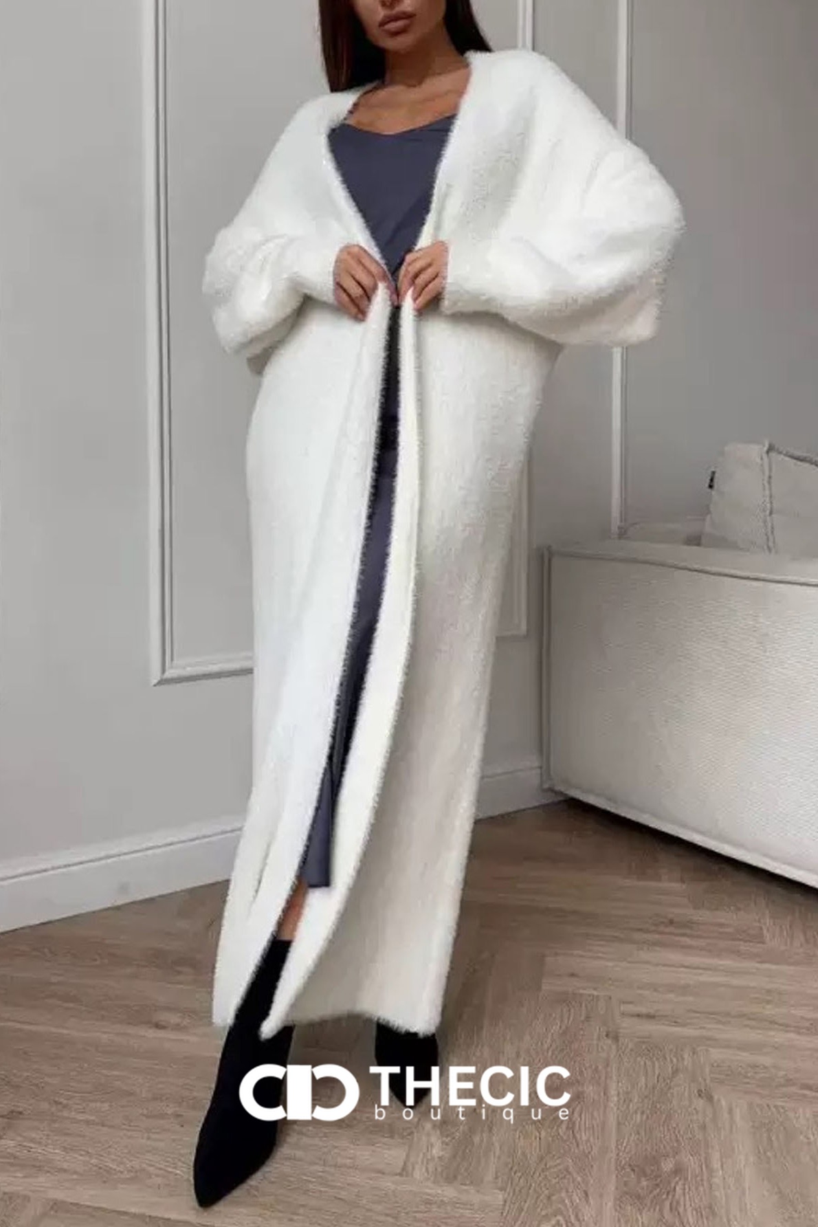 Soft Fuzzy Knit Longline Open Cardigan