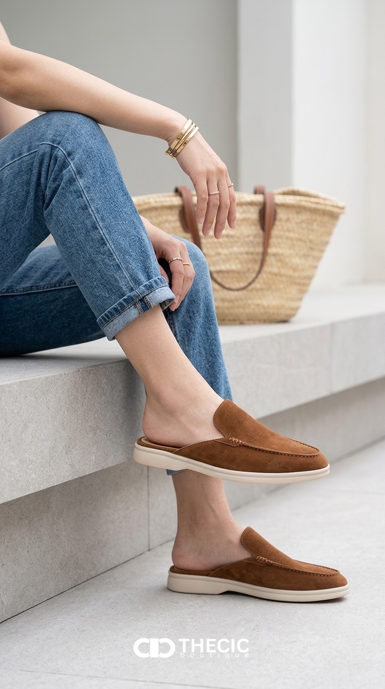 Soft Suede Slip-On Loafer Mules