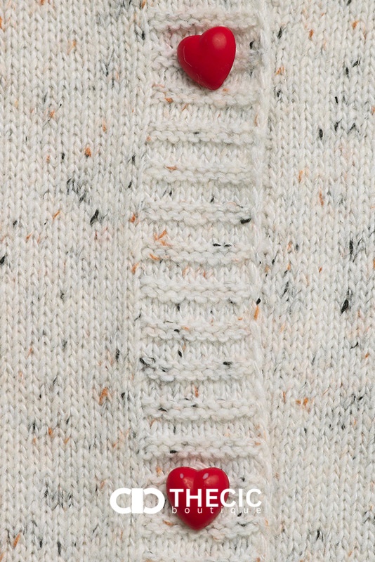 Speckled Knit Round Neck Heart Button Cardigan