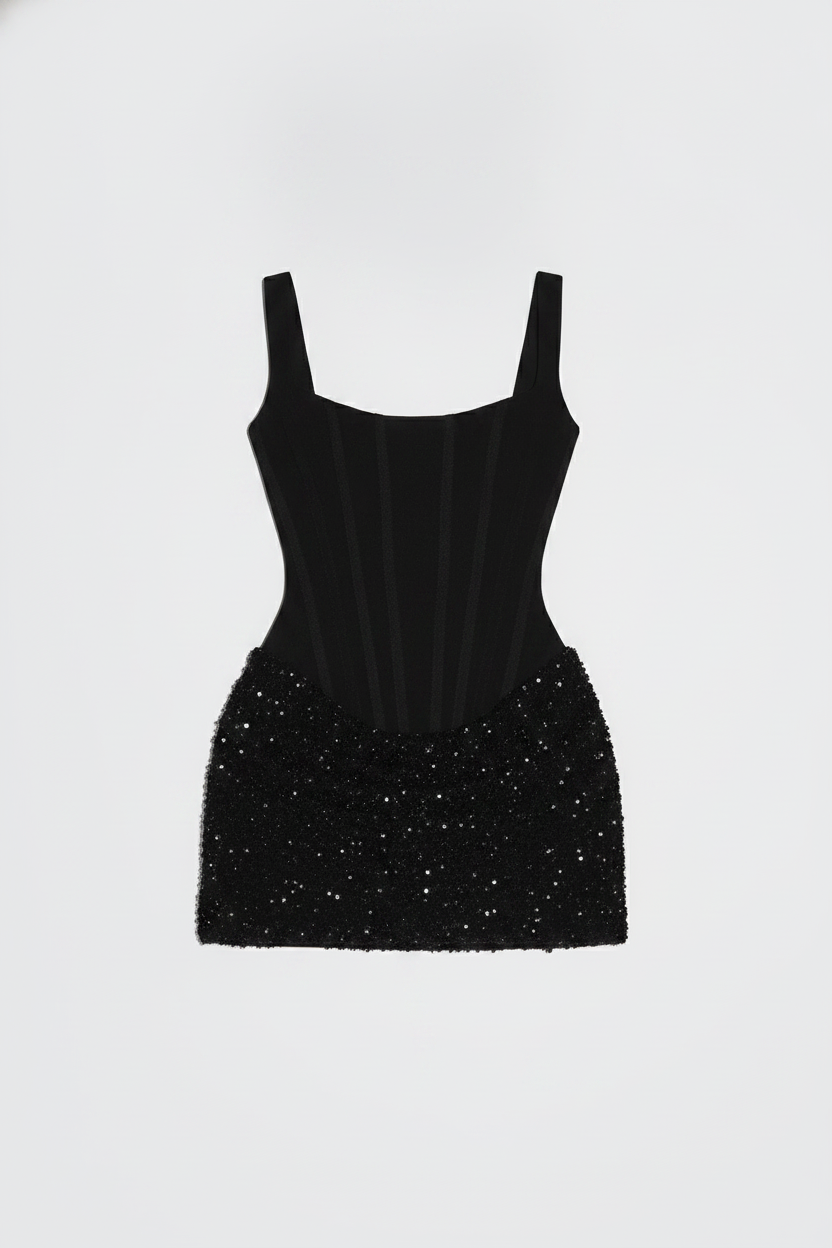 Square Neck Corset Bodice Sequin Mini Dress