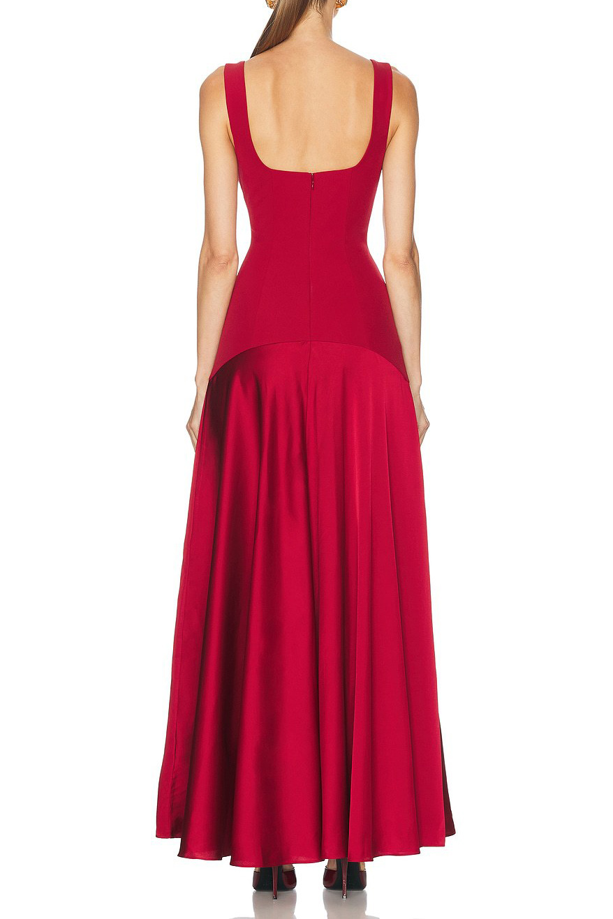 Square-Neck Fitted Bodice Flowing Maxi Dress