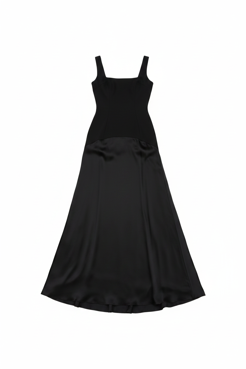 Square-Neck Fitted Bodice Flowing Maxi Dress
