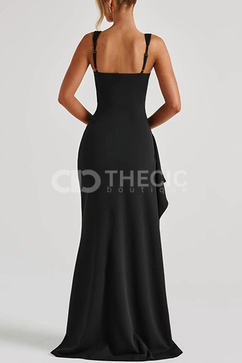 Square Neck Ruched High Slit Maxi Gown