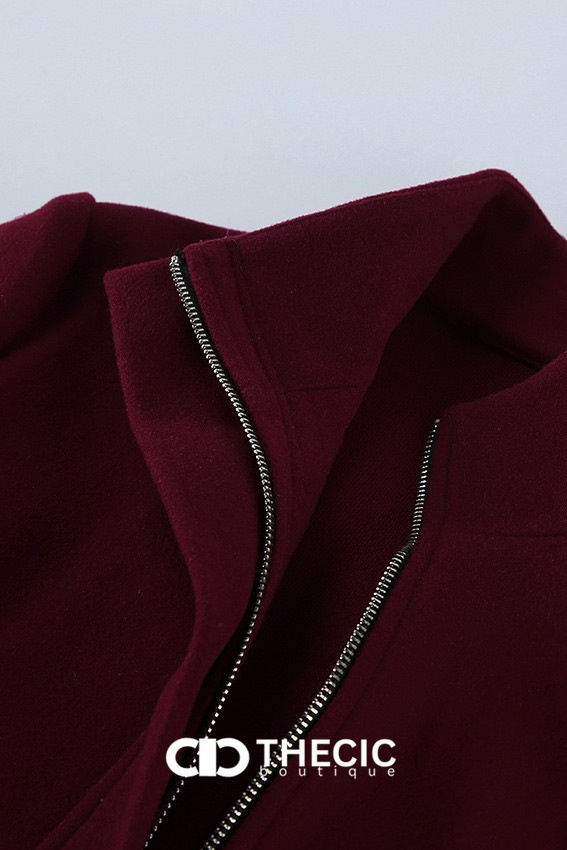 Stand Collar Zipper Belted Bell Sleeve Jacket