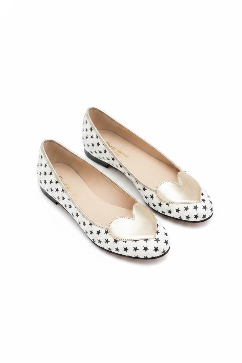 Star Print Heart-Toe Slip-On Ballet Flats