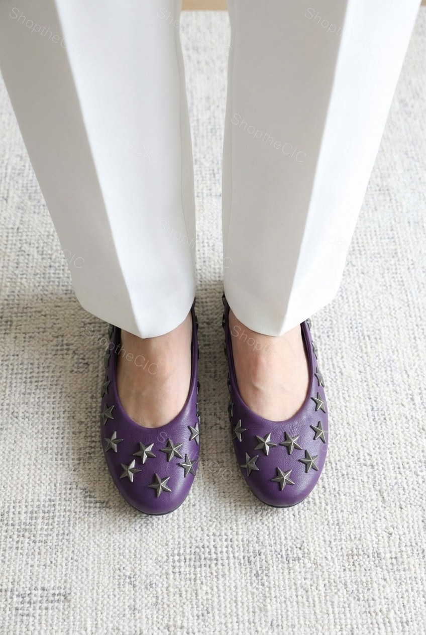 Star Studded Round-Toe Slip-On Ballet Flats