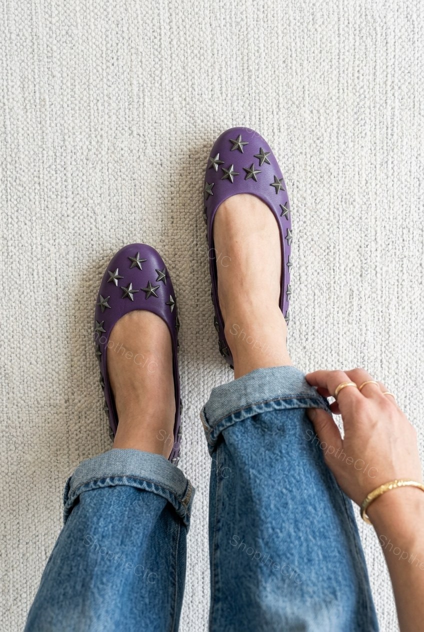 Star Studded Round-Toe Slip-On Ballet Flats