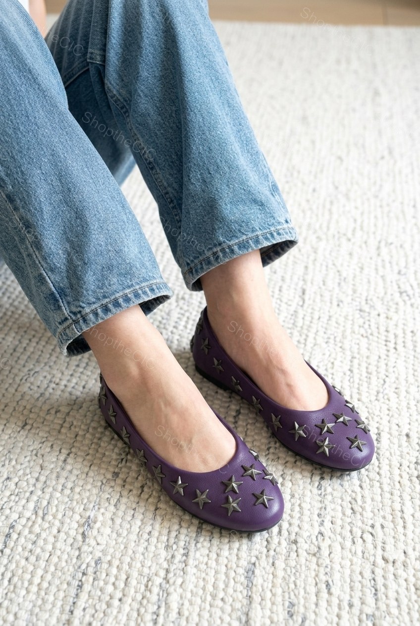 Star Studded Round-Toe Slip-On Ballet Flats