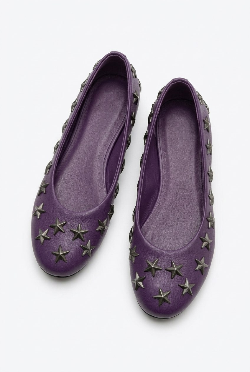 Star Studded Round-Toe Slip-On Ballet Flats