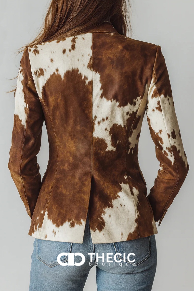 Statement Cow Print Notched Lapel Blazer
