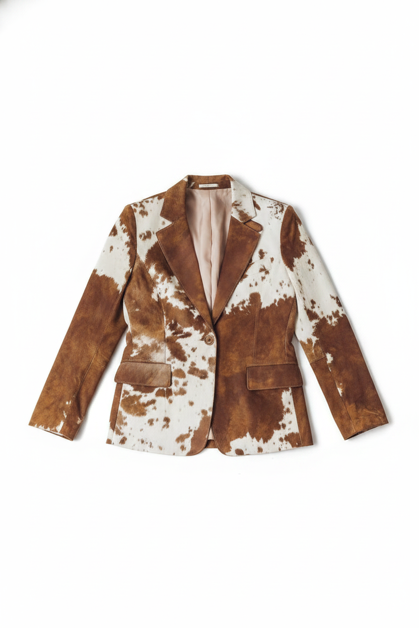 Statement Cow Print Notched Lapel Blazer