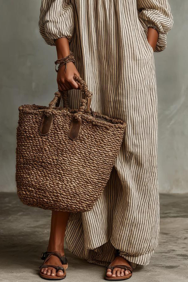 Striped Off-Shoulder Puff Sleeve Maxi Dress
