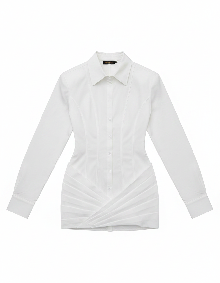 Structured Corset Bodice Pleated Mini Shirt Dress