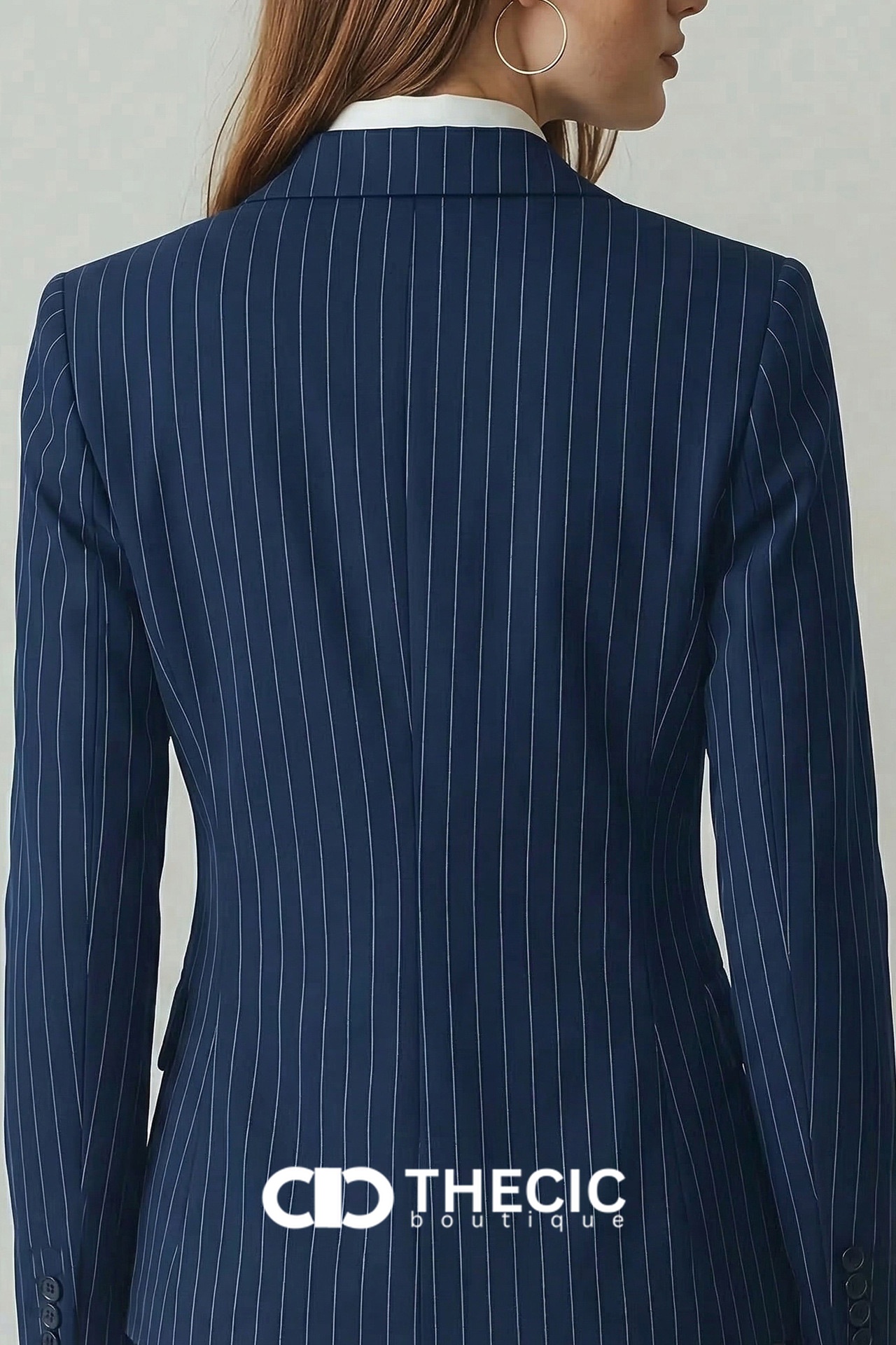 Structured Pinstripe Tailored Single-Breasted Blazer