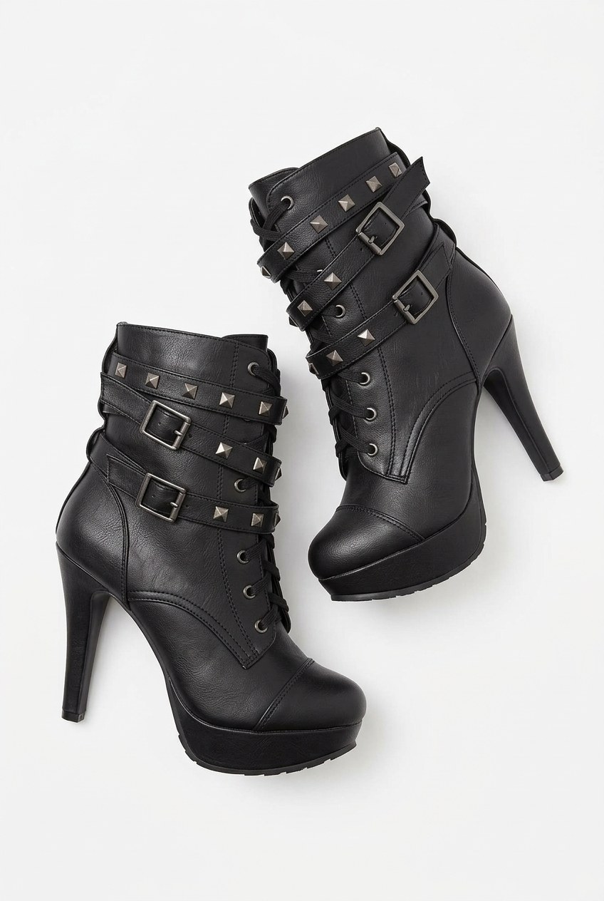 Studded Platform Lace-Up Stiletto Ankle Boots