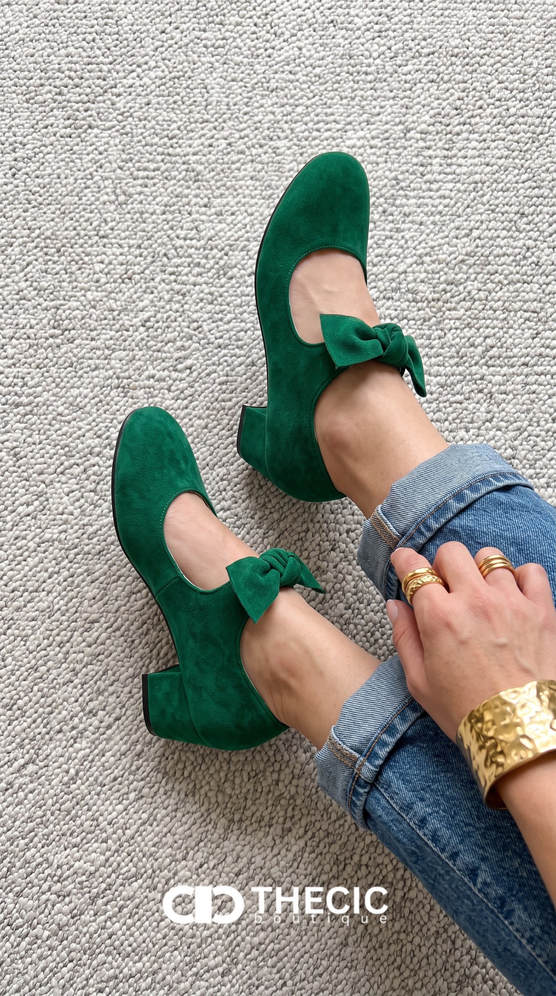 Suede Bow Block Heel Mary Jane Pumps