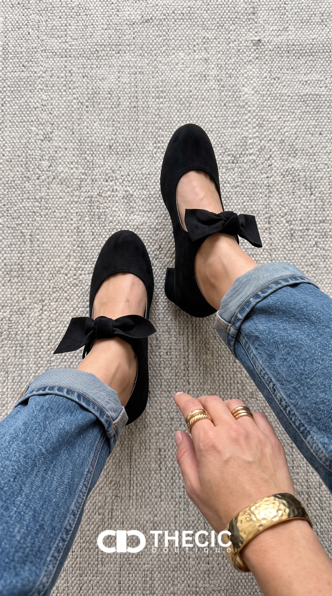 Suede Bow Block Heel Mary Jane Pumps