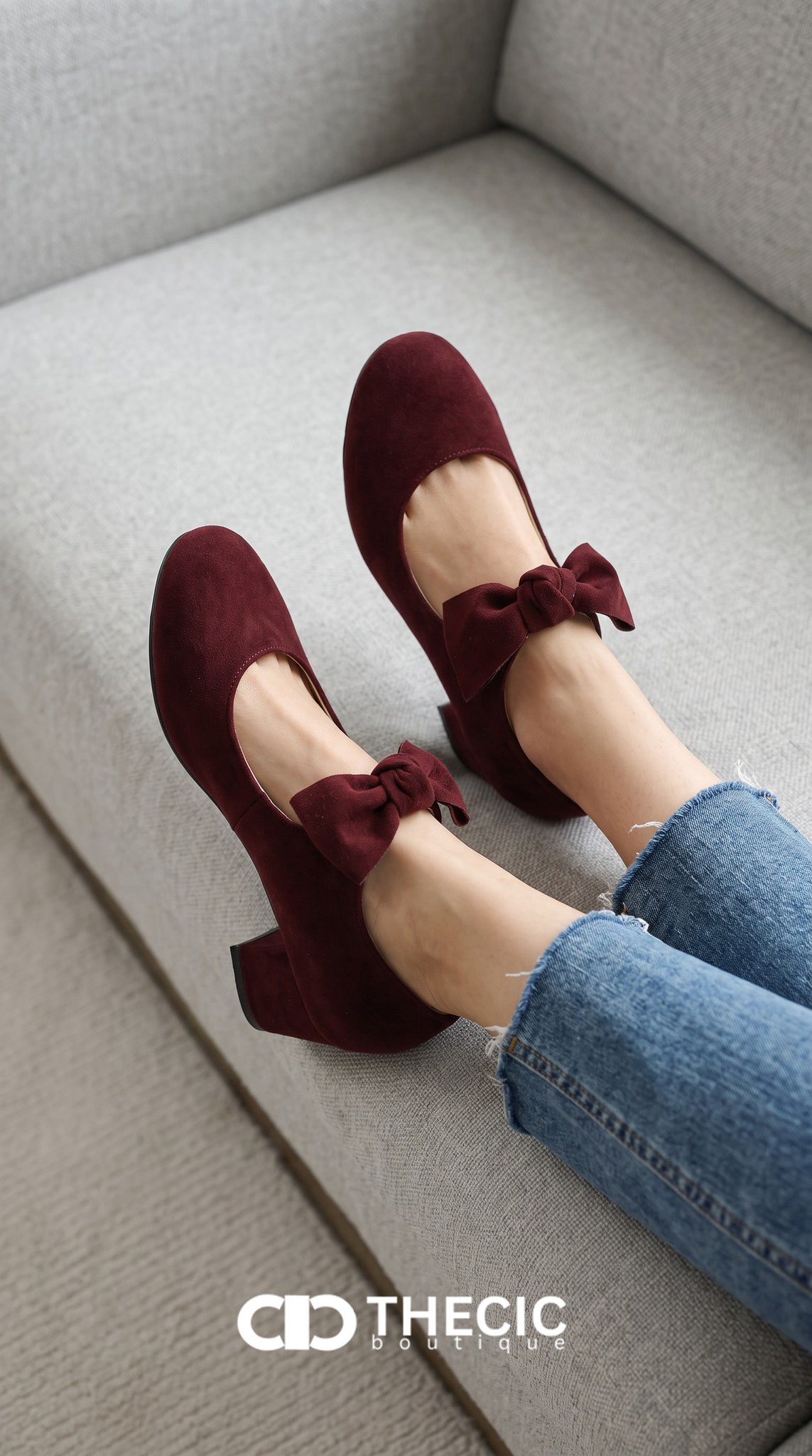 Suede Bow Block Heel Mary Jane Pumps