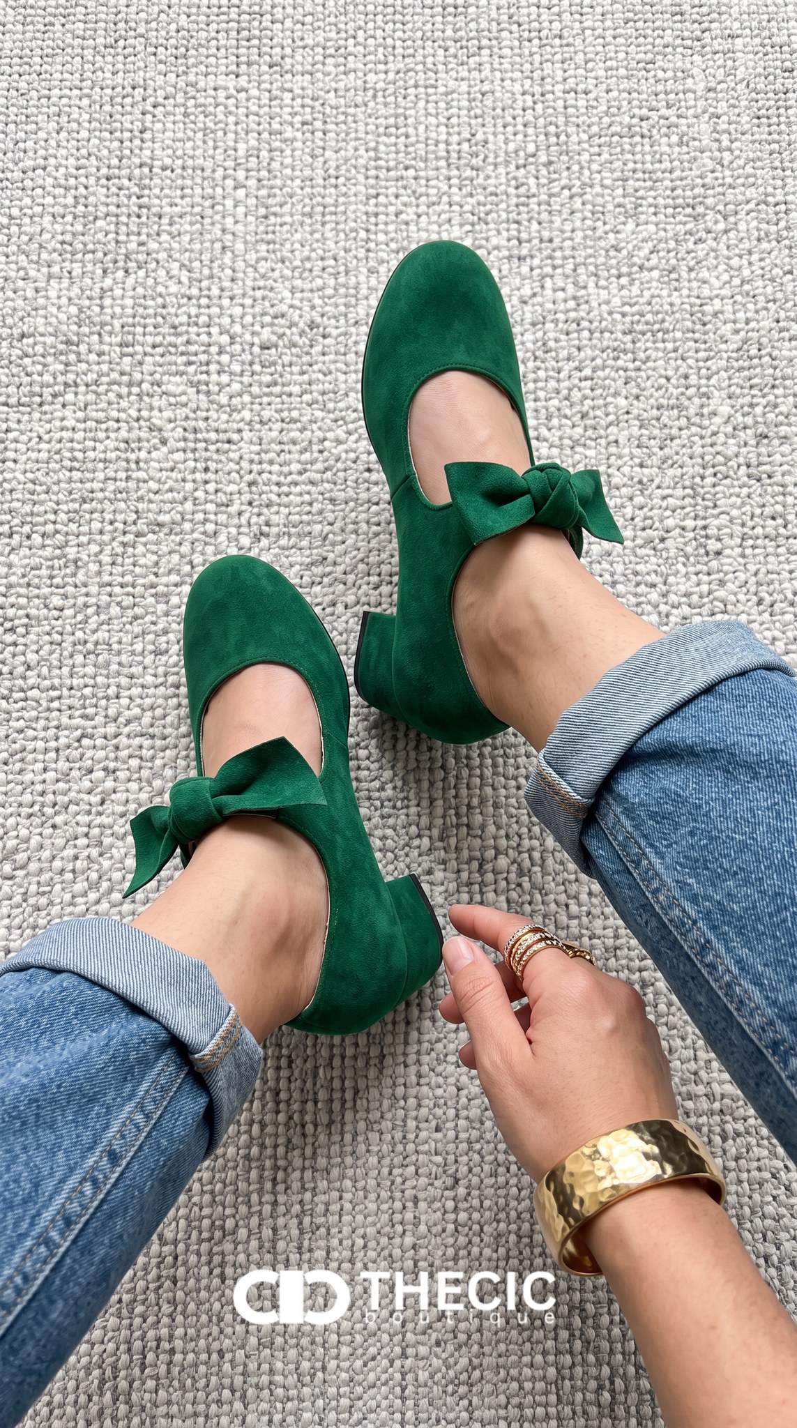 Suede Bow Block Heel Mary Jane Pumps