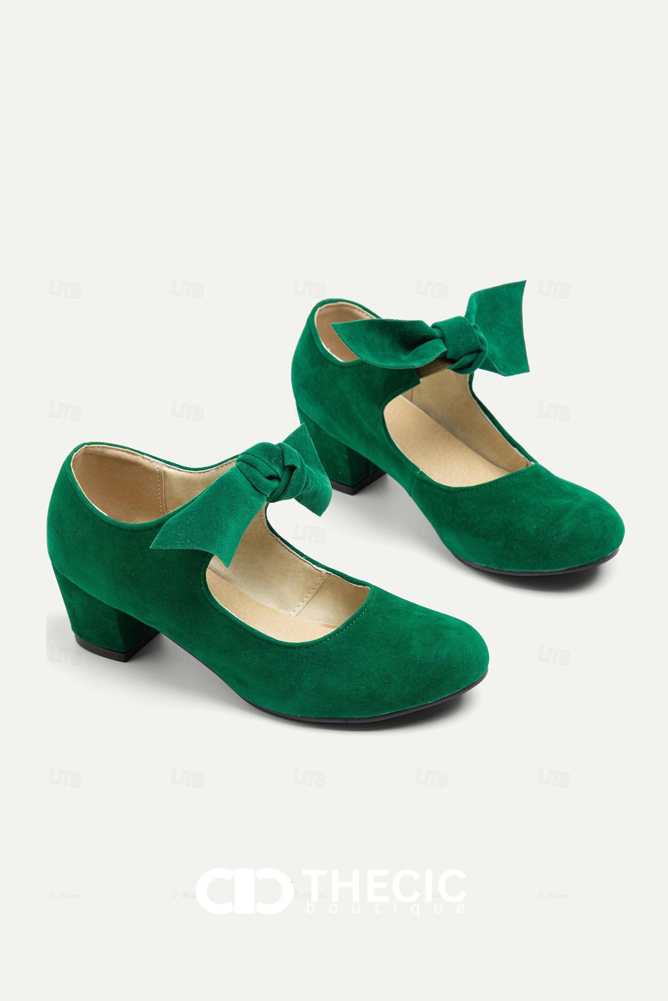 Suede Bow Block Heel Mary Jane Pumps