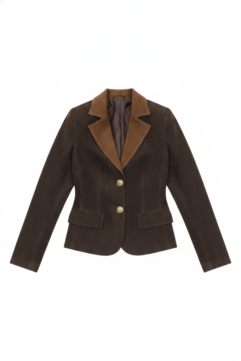 Suede Contrasting Lapel Two-Button Fitted Blazer
