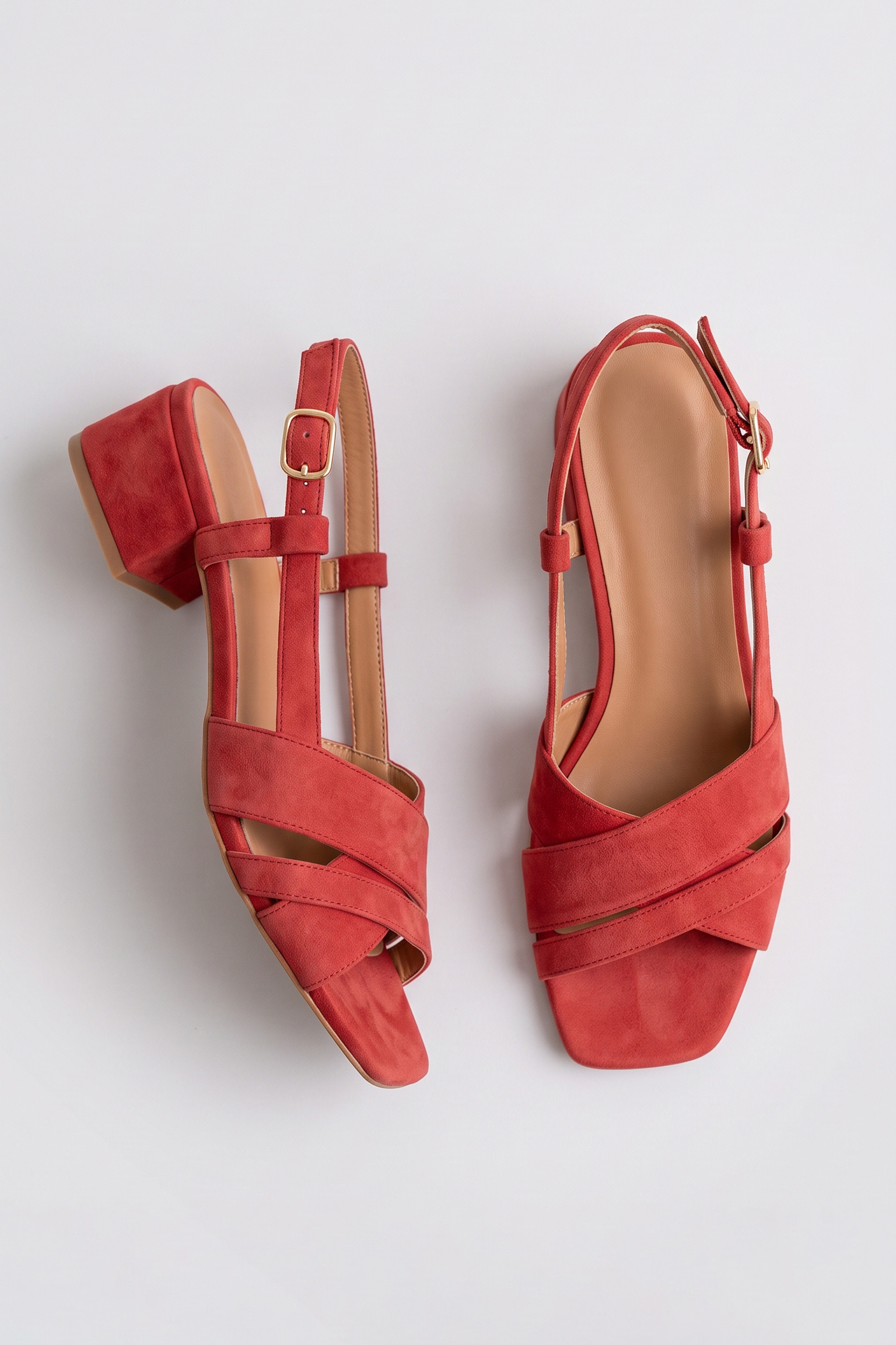 Suede Criss-Cross Strap Square Toe Block Heel Sandals