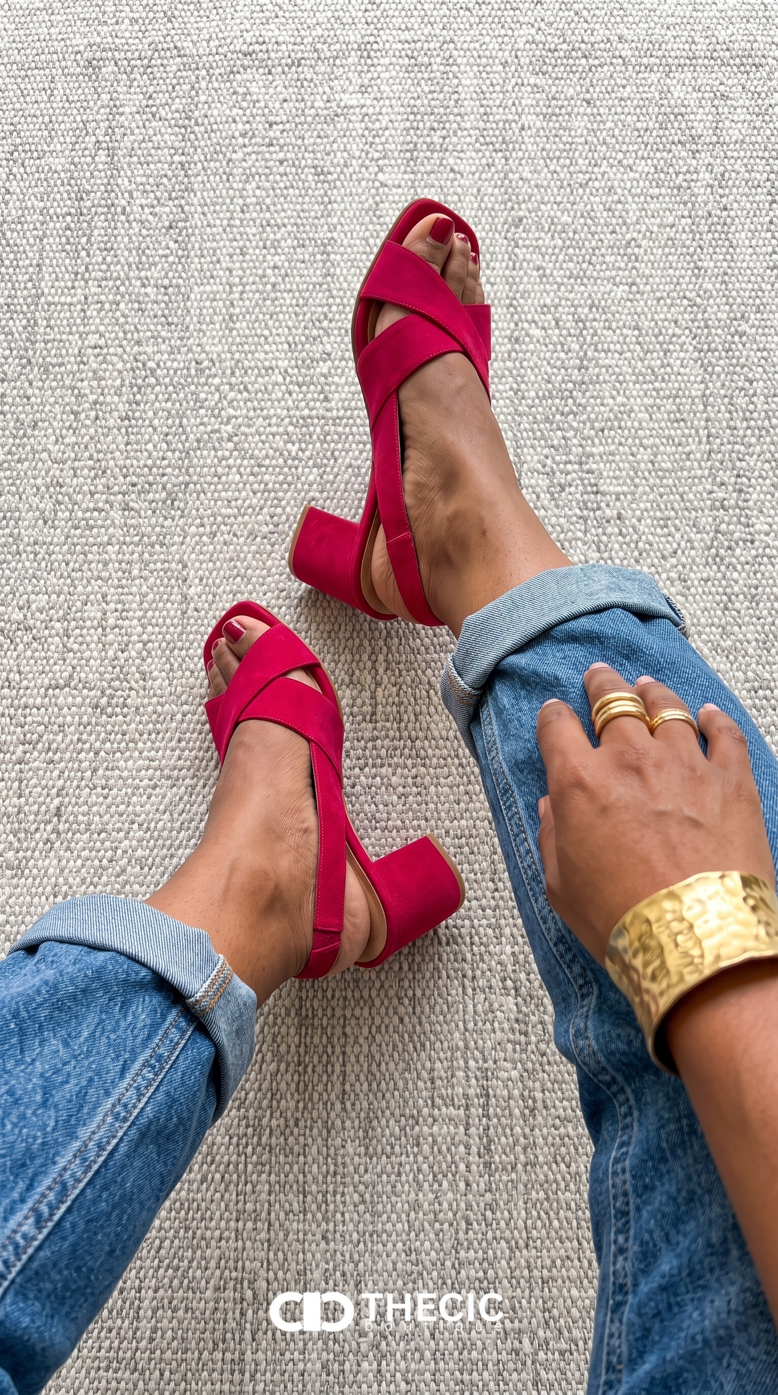 Suede Cross-Strap Block Heel Slingback Sandals