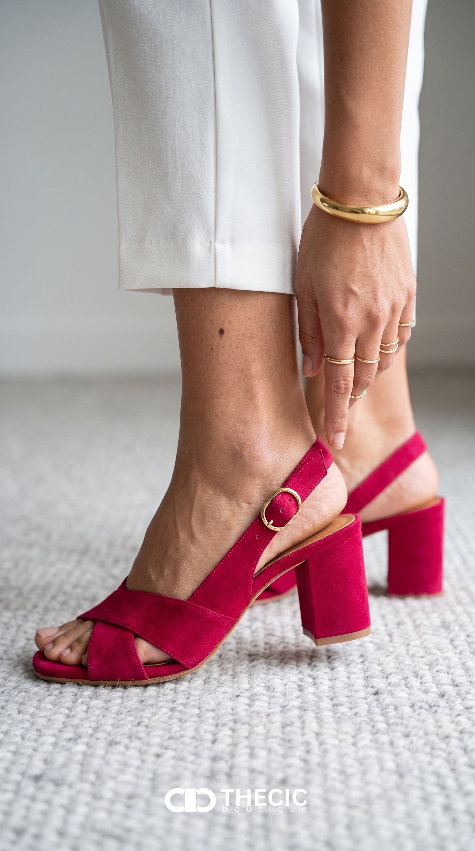 Suede Cross-Strap Block Heel Slingback Sandals