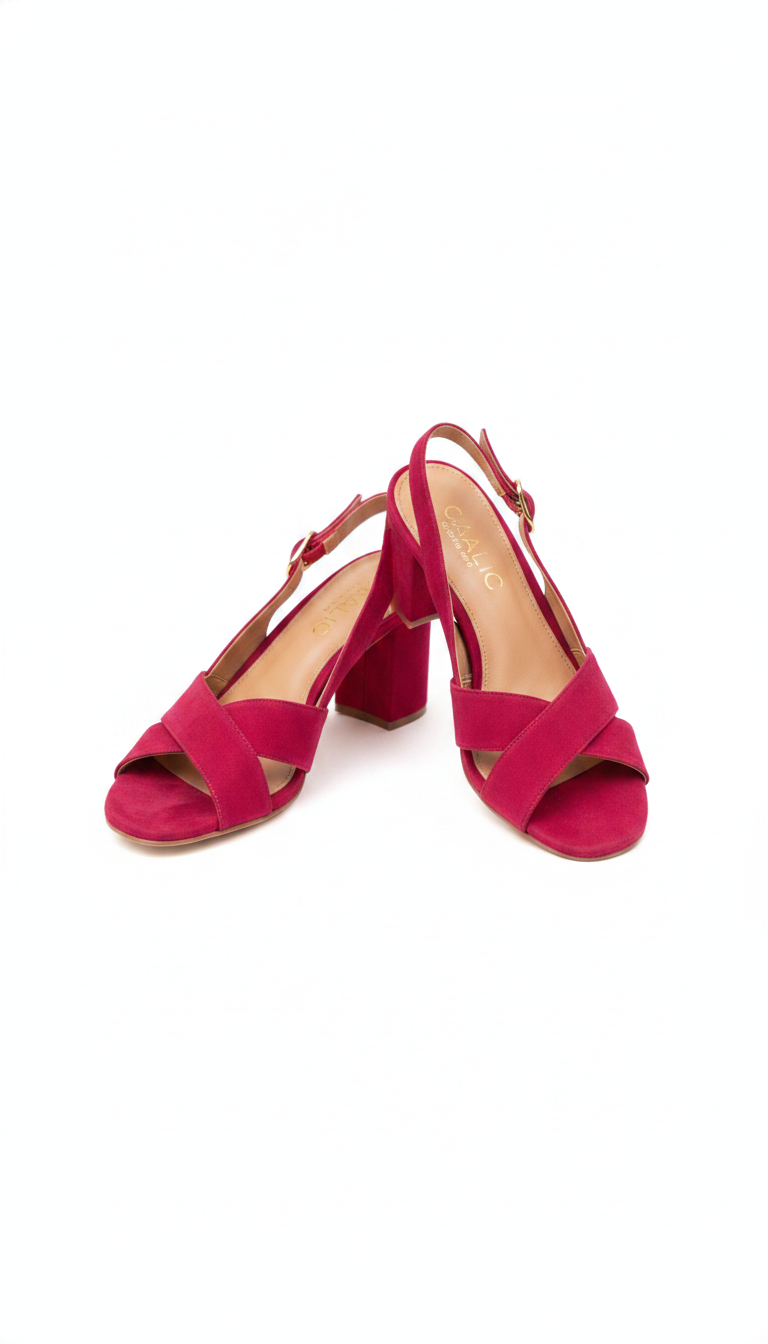 Suede Cross-Strap Block Heel Slingback Sandals