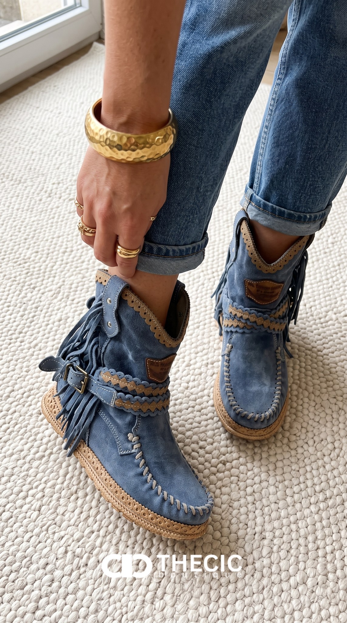 Braided Fringe Buckle Moccasin Ankle Boots