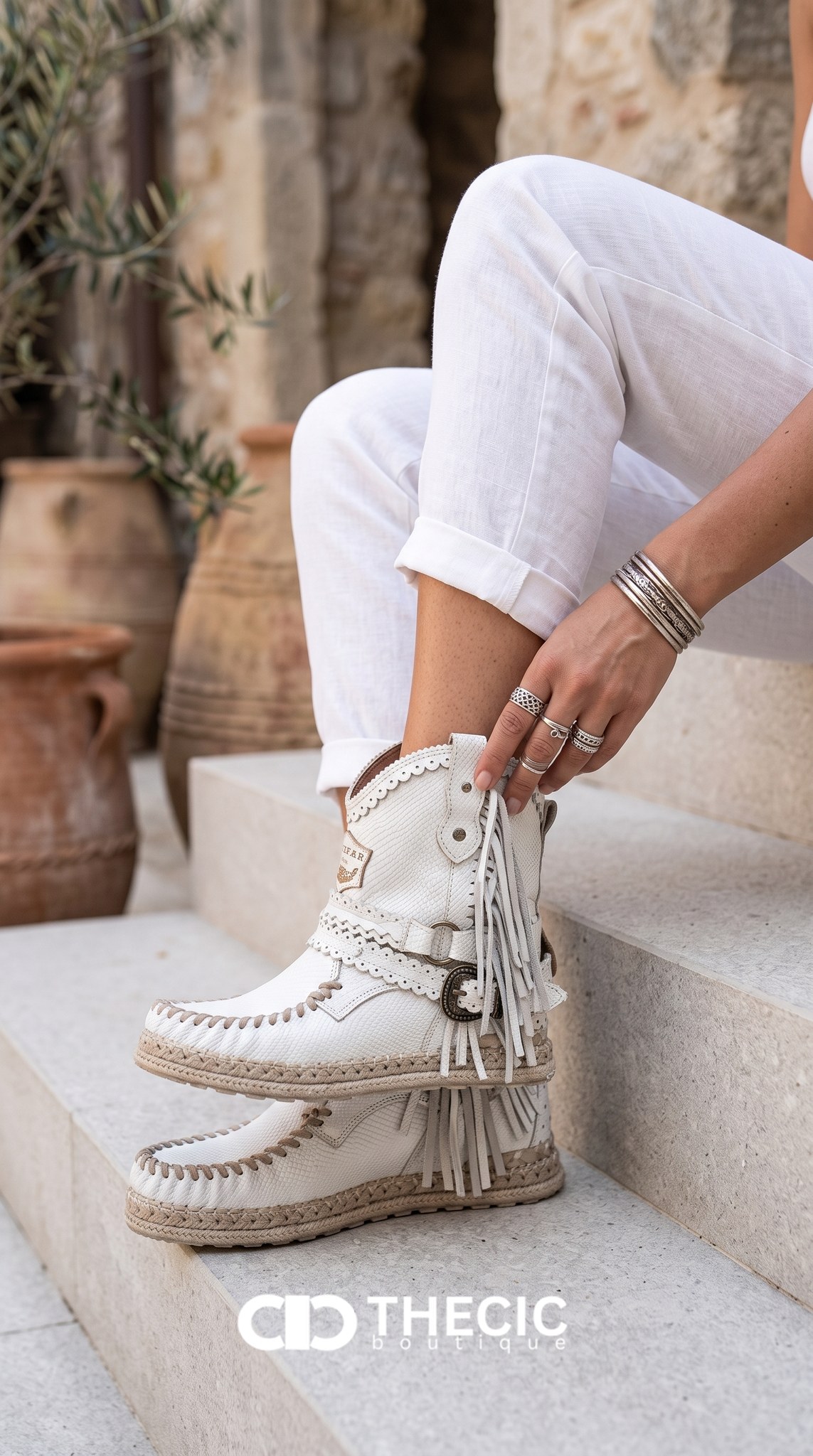 Braided Fringe Buckle Moccasin Ankle Boots