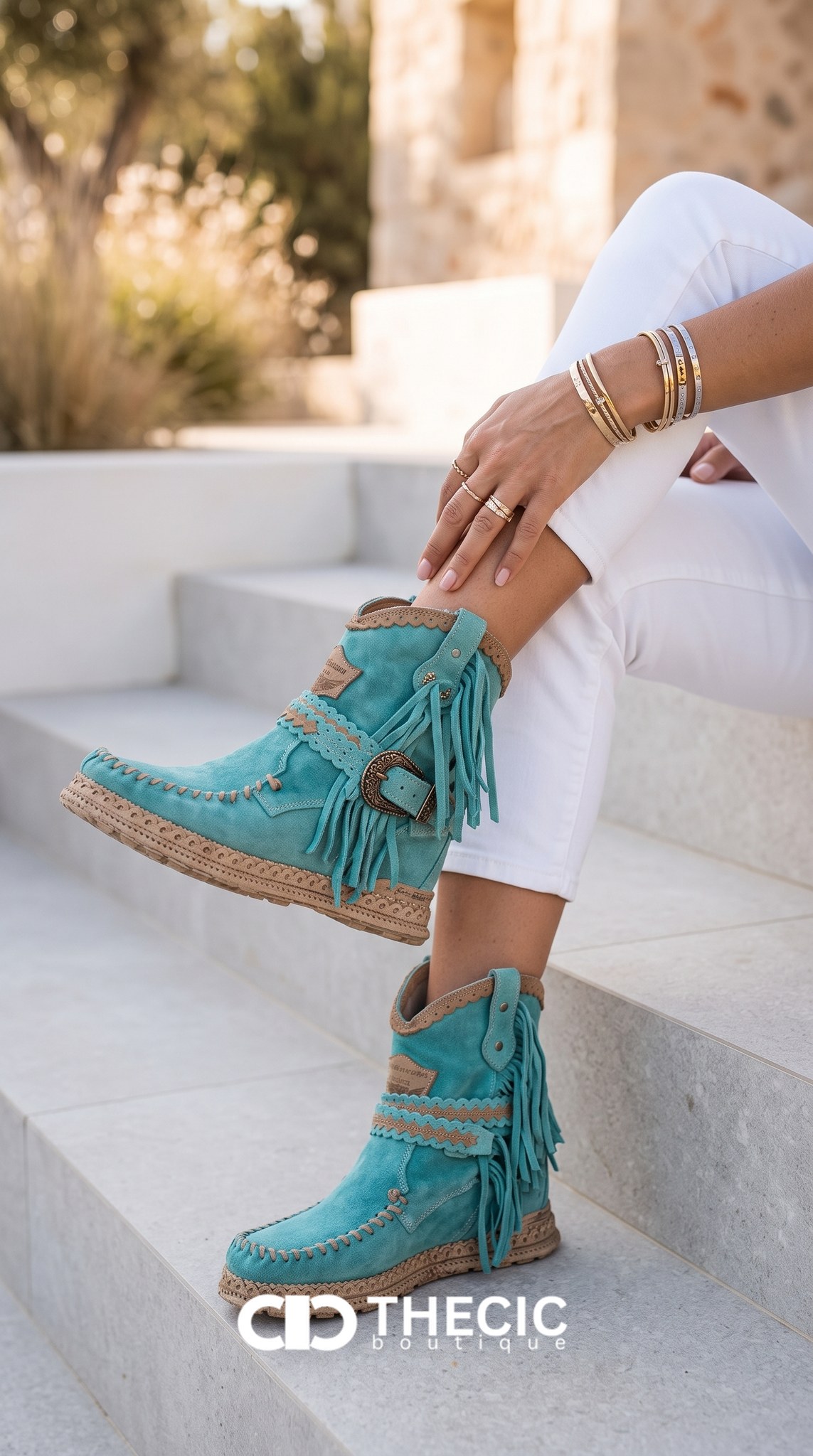 Braided Fringe Buckle Moccasin Ankle Boots