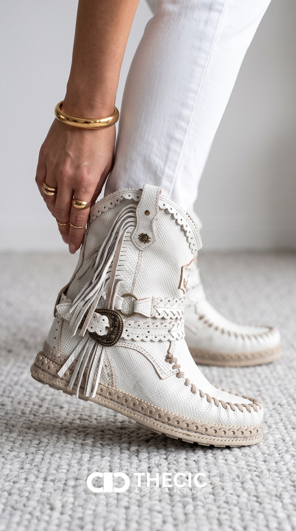 Braided Fringe Buckle Moccasin Ankle Boots