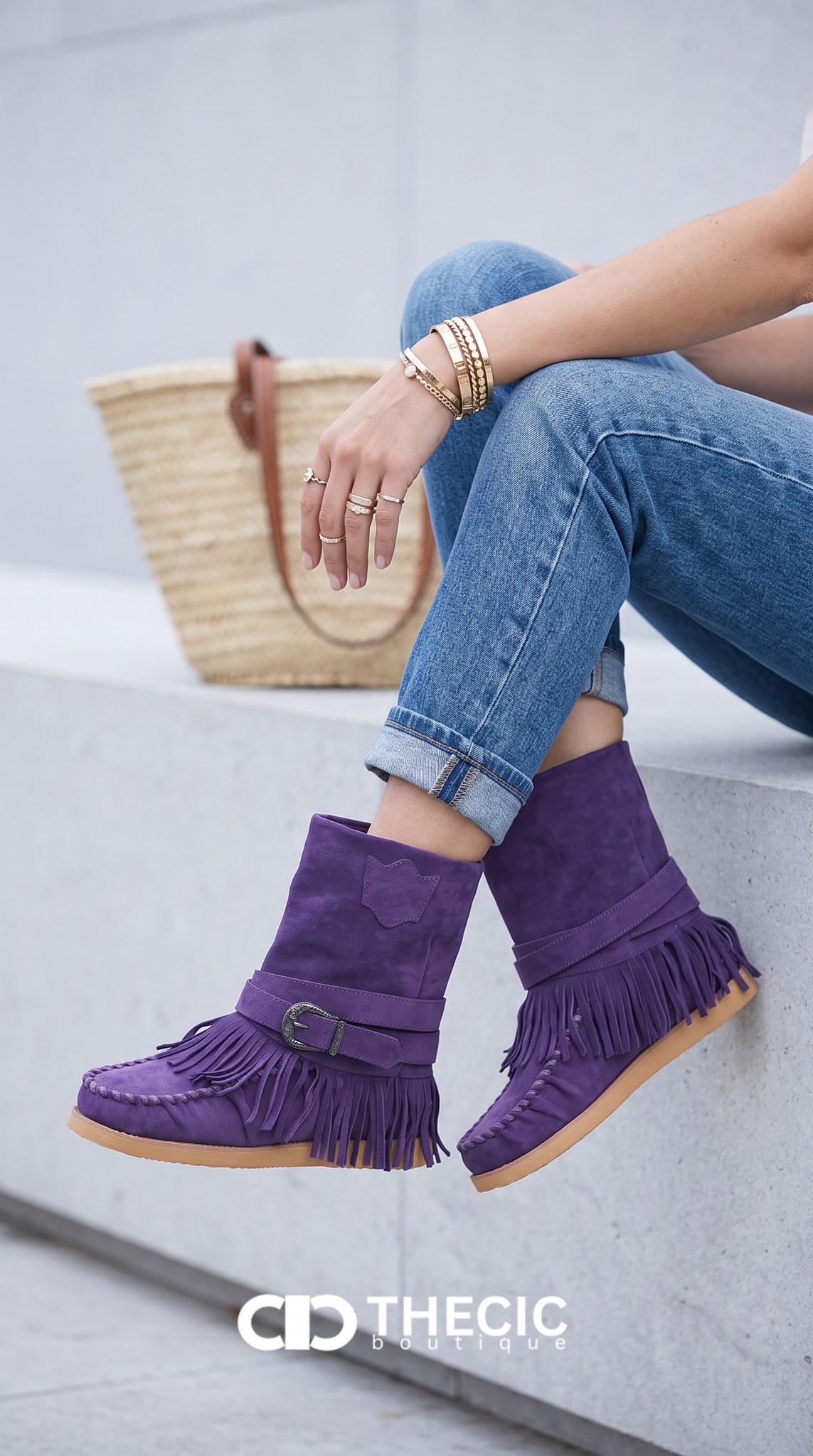 Suede Fringed Buckle Moccasin Ankle Boots