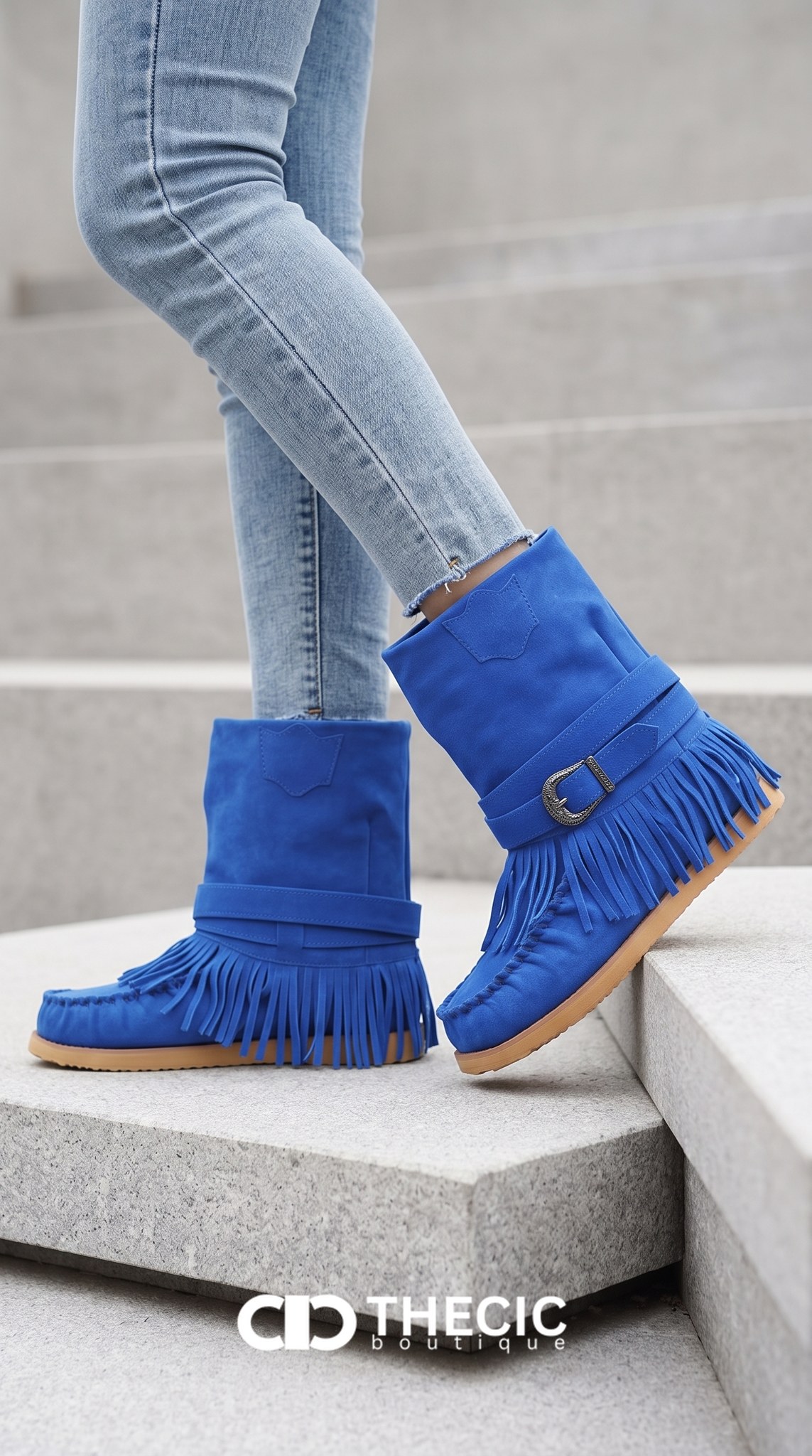 Suede Fringed Buckle Moccasin Ankle Boots