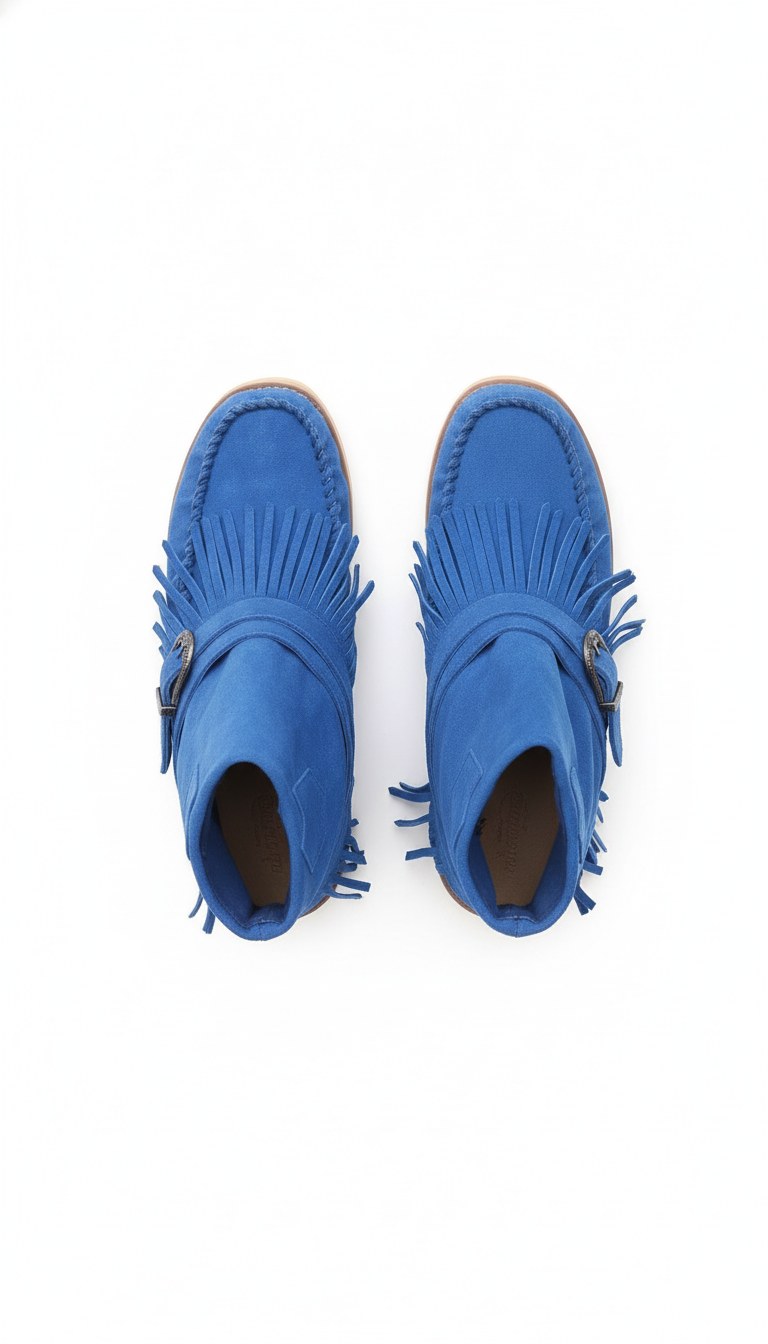 Suede Fringed Buckle Moccasin Ankle Boots